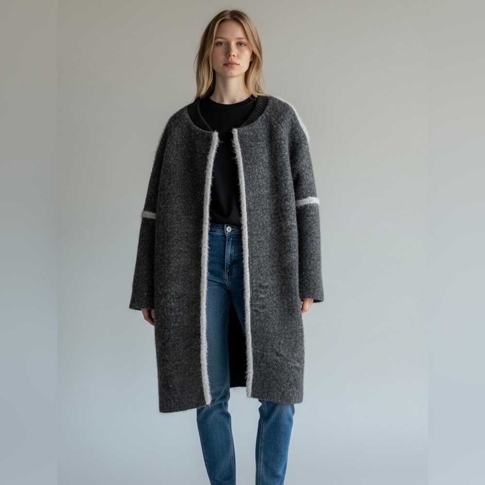 Gray Wool Coat With Snap Buttons - image 3